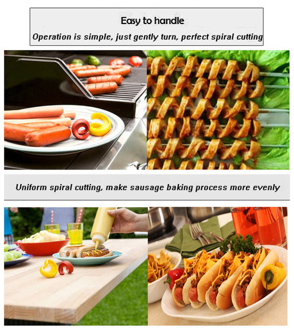 MoonyLI Cyclone Barbecue Sausage Cutter Spiral Barbecue Hot Dogs Cutter  Slicer Kitchen Cutting Gadget (2pcs Generic)