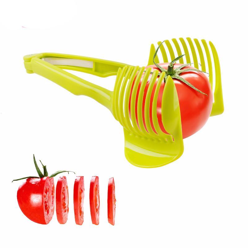 1pc Tomato Slicer Holder,Lemon Cutter,Round Fruits Vegetable Cutting  Tools,Handheld Multi Purpose Tongs,Kitchen Gadget (Green)