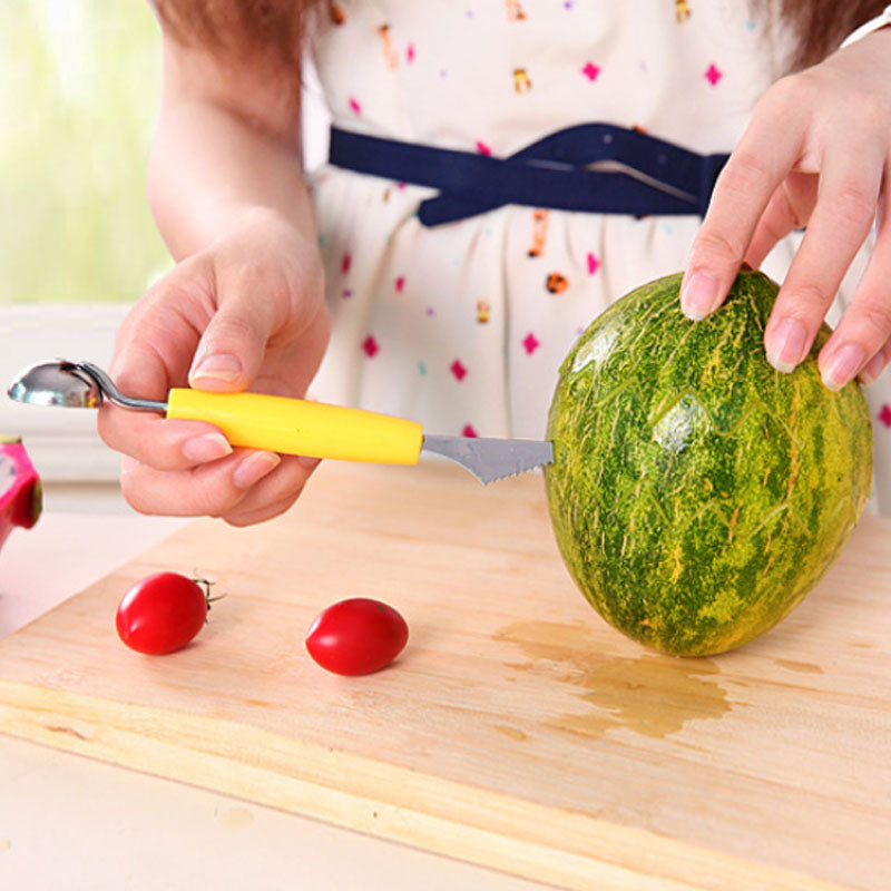 2 In 1 Fruit Carving Gadge Knife Fruit Platter Cream Ball Spoon DIY Fruit  Carving Tool Watermelon Cutter Slicer Fruit Tools
