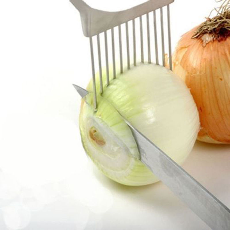 Kitchen Gadgets Handy Stainless Steel Onion Holder Potato Tomato Slicer  safety